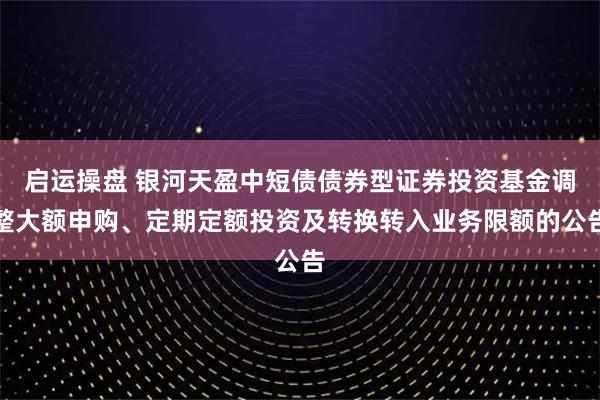 启运操盘 银河天盈中短债债券型证券投资基金调整大额申购、定期定额投资及转换转入业务限额的公告