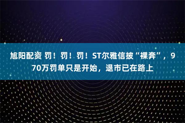 旭阳配资 罚！罚！罚！ST尔雅信披“裸奔”，970万罚单只是开始，退市已在路上