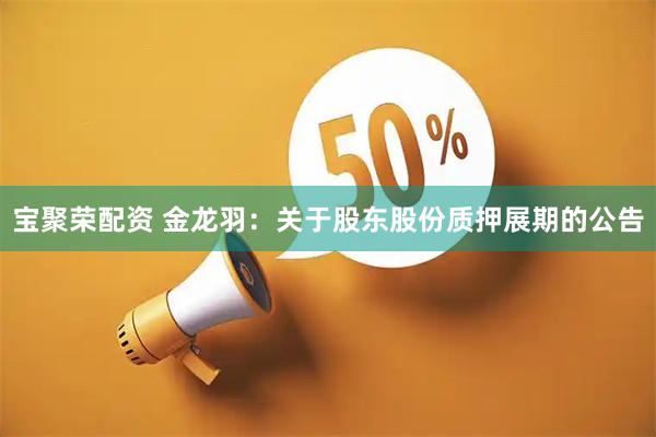 宝聚荣配资 金龙羽：关于股东股份质押展期的公告